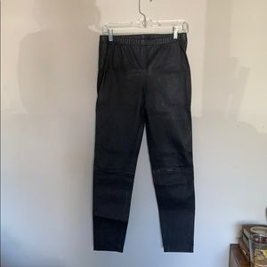 Navy Blue Leather Leggings